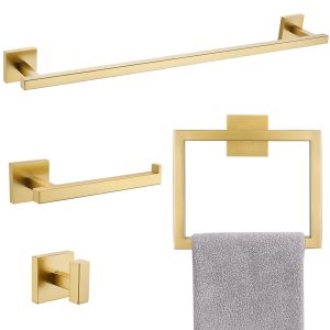 Lairuier Brushed Gold 4 pieces Bathroom Hardware Set, 23.62 inches Stainless Steel Wall Mounted Bathroom Hardware Accessories Set