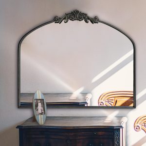 HQiJun Wall Mirror Window Decorative Traditional Mirrors Antique Arched Farmhouse for Living Room Bedroom Entryway Bathroom Vanity (30 * 36 * 1.2, Black)