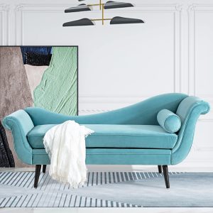 Vaztrlus Chaise Lounge Indoor Light Blue Velvet 68'' with Scroll Arms Wave Back Lounge Chair Fainting Couch Comfort Simplistic Spirituality for Bedroom Office Living Room(Light Blue)