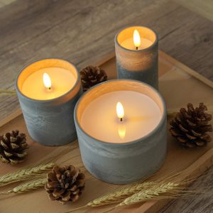 Patiphan Flameless Candles Battery Operated: Grey Concrete LED Pillar Candles Flickering with Timer Decorative Candles for Rustic Home Decor