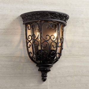 Franklin Iron Works French Scroll Farmhouse Rustic Wall Light Sconce Rubbed Bronze Metal Hardwired 10 1/2" Wide Fixture Scrollwork for Bedroom Bathroom Bedside Living Room Home Hallway Dining