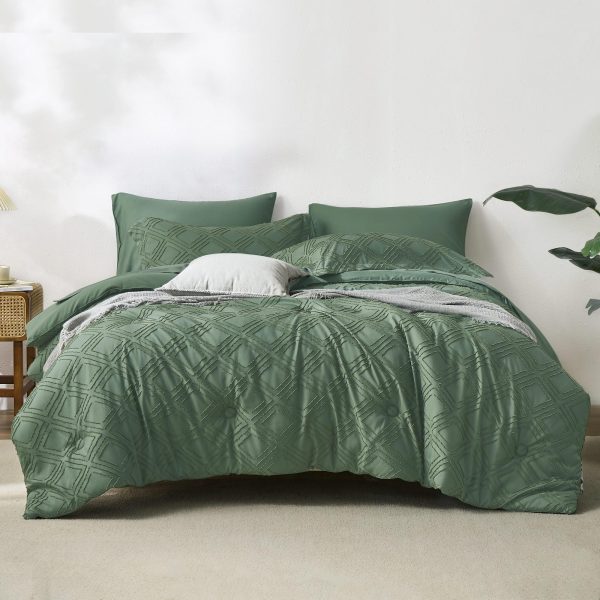 JELLYMONI Queen Size Comforter Set - 3 Pieces Green Diamond Tufted Bedding Comforter Set, Fluffy Soft Bed Set with 2 Pillow Shams