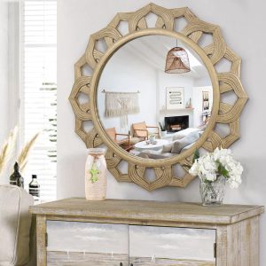 Uaeoo Farmhouse Wall Mirrors Decorative,Round Rustic Mirror for Wall Decor,Circle Cathedral Large Wall Mirror for/EntrywayBedroom/Living Room/Bathroom//Foyer/Hallway Decor 32 in