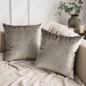 Phantoscope Pack of 2 Sparkling Velvet Geometric-pattern Throw Decorative Pillow Cover Soft Gold Glitter Square Cushion Cover Pillowcase for Couch Bed and Chair, Grey, 18 x 18 inches, 45 x 45 cm