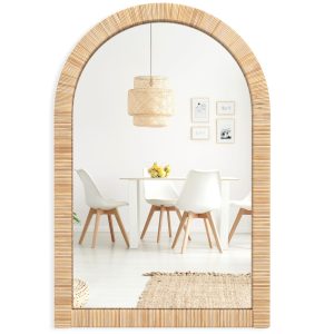 Barnyard Designs Rattan Bathroom Mirror – Rustic Farmhouse Style Handmade Wicker Rattan Frame - Boho Mirror for Nursery Wall Décor (20" x 30", Arched)