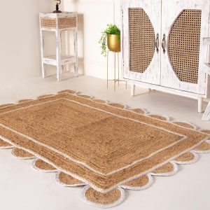 PATEL EXPORTS 4x6, 5x8, 6x9 Natural Jute Scalloped Rug, Bohemian Scallop Rug, Boho Decor Rug, Area Rug, Handwoven Jute Rug, Custom Rug, Decorative Rug (2x3 Scalloped Rug)