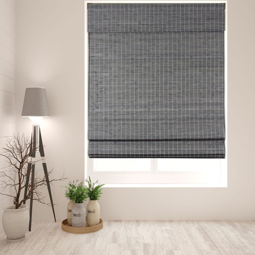 ARLO BLINDS Semi-Sheer Bamboo Roman Shades with Valance - Grey-Brown, 35" W x 74" H - Light Filtering Cordless Blinds for Interior Windows - Real Natural Bamboo Material - Mounting Hardware Included