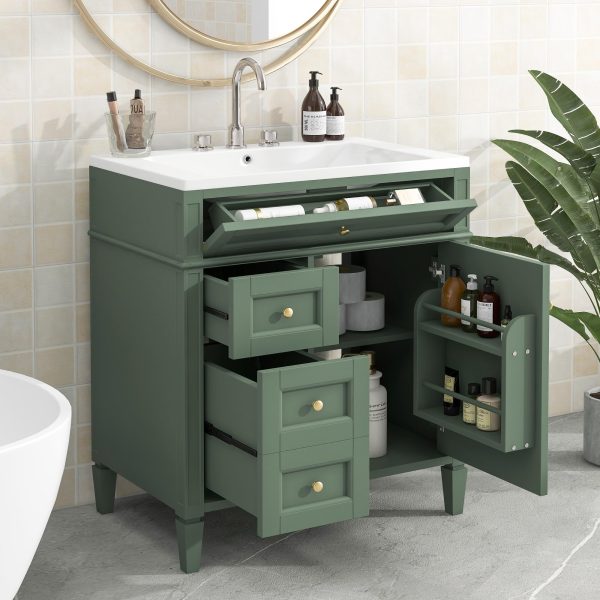 Virubi 30" Bathroom Vanity with Single Sink Combo, Modern Undermount Bathroom Sink Cabinet with 2 Drawers and a Tip-Out Drawer, Freestanding Bathroom Vanities, Soft Closing, Solid Wood Frame