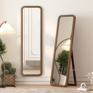 LVSOMT 63"×18” Wooden Full Length Mirror, Full Body Mirror, Standing Floor Mirror, Solid Wood Frame, Stand Up or Wall-Mounted, Dressing Mirror for Bedroom, Rustic Mirror, Walnut