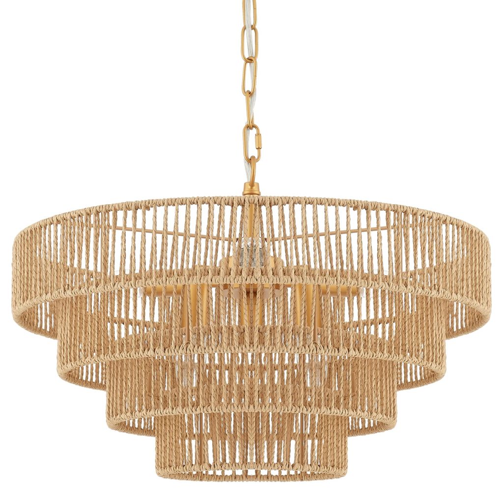 ELYCCUPA 6-Lights Hand-Woven Rattan Pendant Light 4 Round Transitional Minimalist Boho Large Pendant Light for Kitchen Island Dining Room Living Room Hallway, Dia 20 Inch, UL Listed
