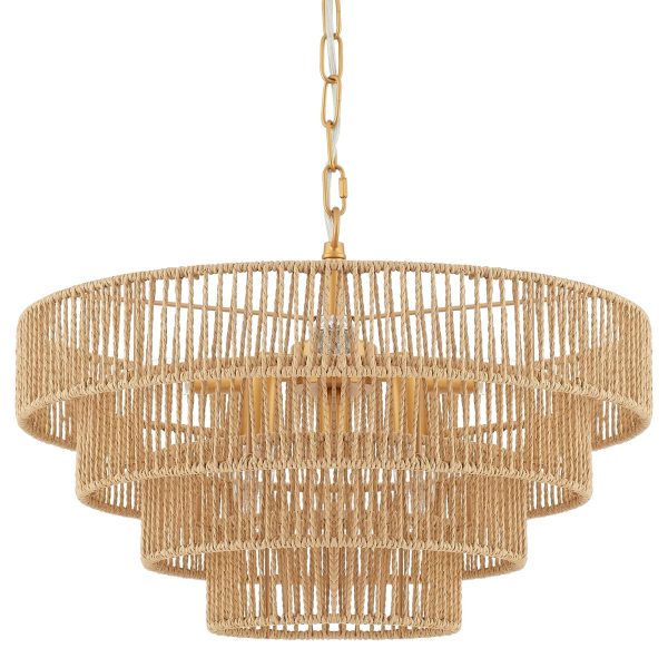 ELYCCUPA 6-Lights Hand-Woven Rattan Pendant Light 4 Round Transitional Minimalist Boho Large Pendant Light for Kitchen Island Dining Room Living Room Hallway, Dia 20 Inch, UL Listed