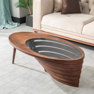 by Papella Design, Natural Walnut Veener Coffee Tables for Living Room, Rustic Table, Mesa De Centro para Sala, Center Table, Glass Table top, Walnut Color, (Cloud)