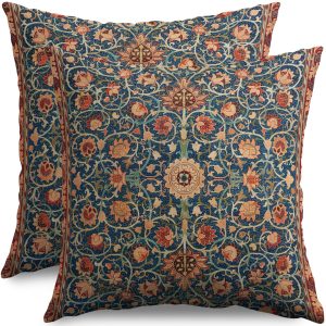 sorfbliss Vintage Floral Pillow Covers 18x18 Set of 2 Modern Botanical Print Blue Burnt Orange Flower Pattern Decorative Throw Pillow Cases Outdoor Farmhouse Decoration for Sofa Couch Bed