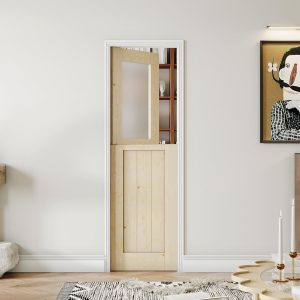 SOLRIG Interior Dutch Door, 24" x 80", Half Frosted Glass Split Single Door Slab, Modern Style Farmhouse Closet Door, Natural Pine Wood(Not Include Door Hinges)