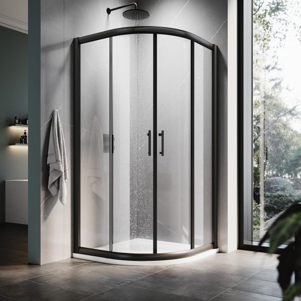 ELEGANT Neo-Round Corner Sliding Shower Enclosure 36.7" D x 36.7" W x 72" H, Double Sliding Shower Doors with 1/4 in. Clear Glass, Black Finish Shower Door (Shower Base Not Included)