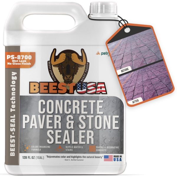 BEEST Paver Sealer - Wet Look Satin Finish Stone Sealer & Stamped Concrete Sealer Outdoor & Indoor - Color Enhancing Driveway Sealer & Patio Paver Sealer Wet Look, Brick Sealer & Natural Stone - 1Gal