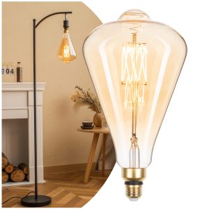 FLSNT Vintage Oversized LED Edison Bulbs 60W Equivalent, Decorative Dimmable LED M-Type Filaments Bulbs with Amber Glass, 2000K Warm White, E26 Base, 7W, 600LM, ST164