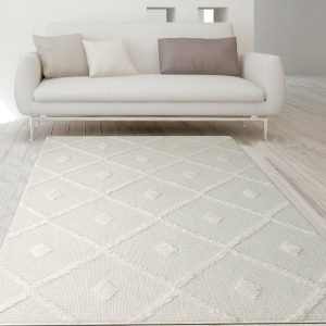 Antep Rugs Palafito 8x10 Geometric Shag Diamond High-Low Pile Textured Indoor Area Rug (White, 7'10" x 10')