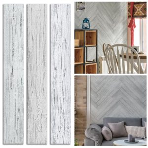 W&S 10Pack Peel and Stick Weathered White-washed Real Wood Planks, Stick on Wall Planks for Bedroom,Living Room and RV, Adhesive Rustic Wood Paneling for Interior Accent Wall,Shiplap Boards(12.4Sq.Ft)