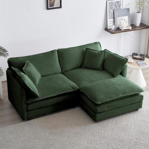 GNIXUU Deep Seat Sectional Sofa Cloud Couch with Ottoman, 76.7" Modern Chenille Comfy Upholstered Modular Sofa L Shaped Couch for Living Room, Apartment, Studio, Office(Green).