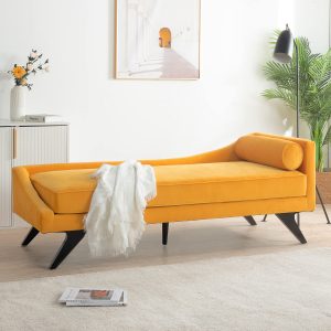 EYBCT Modern Upholstered Tufted Rolled Arm Chaise Lounges Indoor Chair, Comfortable Fashional Living Room Chaise Chairs with Lumbar Pillow for Living Room Bedroom Office (Yellow)