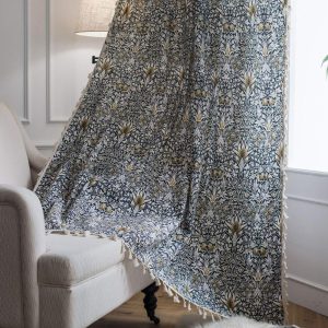 vctops Vintage Floral Print Cotton Linen Curtain Panel with Tassels Farmhouse Style Room Darkening Window Curtain for Bedroom Living Room One Panel 102 Inch Long Yellow