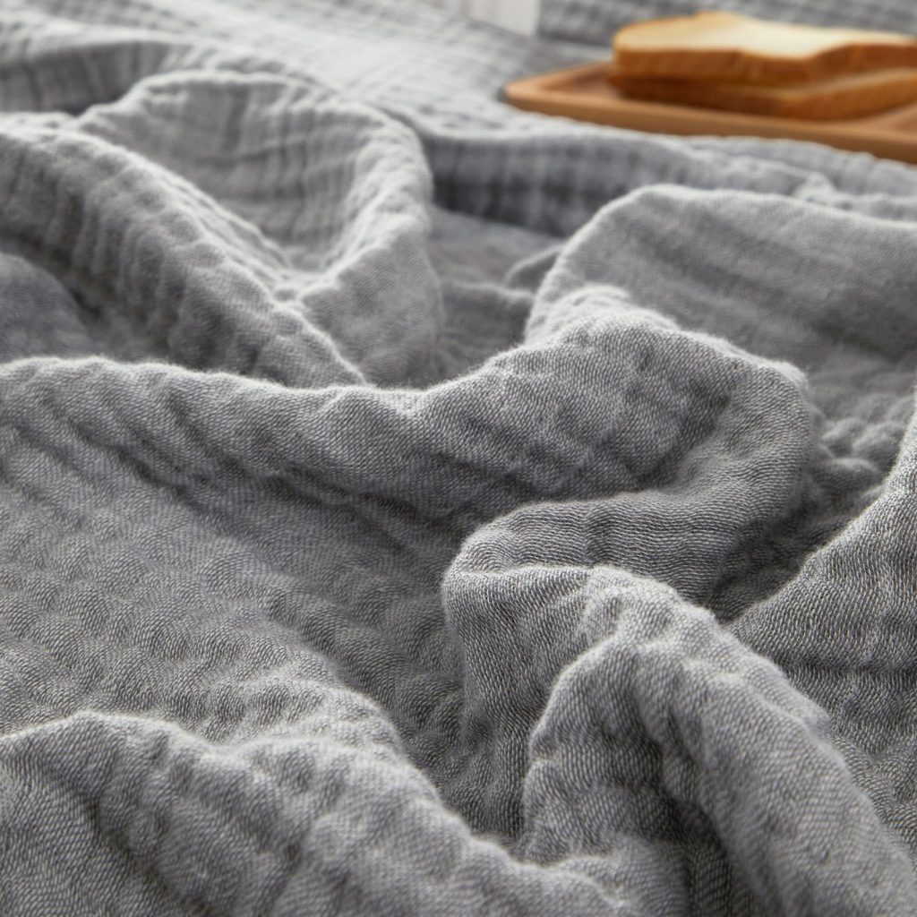 PHF 100% Cotton Muslin Blanket Queen Size 90" x 90", 4-Layer Lightweight and Breathable Blanket for Summer, Luxuriously Soft Gauze Blanket for Couch Bed, Grey