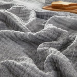 PHF 100% Cotton Muslin Blanket Queen Size 90" x 90", 4-Layer Lightweight and Breathable Blanket for Summer, Luxuriously Soft Gauze Blanket for Couch Bed, Grey