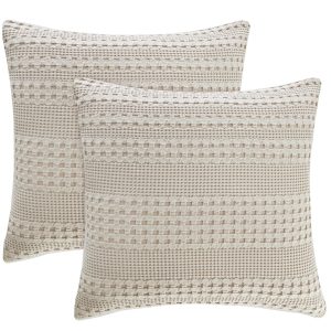 PHF 100% Cotton Waffle Weave Euro Sham Covers, 2 Pack 26" x 26" Pillow Covers for Elegant Home Decorative, No Insert, Aesthetic Decorative Euro Throw Pillow Covers for Bed Couch Sofa, Oatmeal