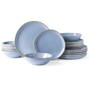 AmorArc Ceramic Dinnerware Sets,Handmade Reactive Glaze Plates and Bowls Set,Highly Chip and Crack Resistant | Dishwasher & Microwave Safe Dishes Set, Service for 6 (18pc)