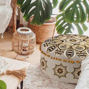 Mandala Life ART Moroccan Floor Pillow Cover Blue Gold Bohemian Décor Pouf Ottoman Latge Round Yoga Floor Cushion Luxury Kids Room Décor Boho Living Room Moroccan Floor Pillow Cotton 24x8 Unstuffed