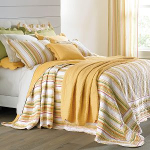 BrylaneHome Bedding Lightweight All Season Florence Quilted Oversized 100% Cotton Ultra Supreme Softness Bedspread - King, Dandelion Stripe