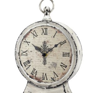 Stonebriar Large 12 Inch Decorative Battery Operated Table Top Clock with Roman Numerals and Antique Finish, 12", Worn White