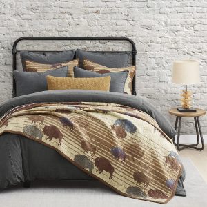 Paseo Road by HiEnd Accents Home on The Range Western Bedding 2 Piece Quilt Set with Pillow Sham, Twin Size Buffalo Bison Geometric Print Aztec Bedding, Cotton Southwestern Rustic Bed Set