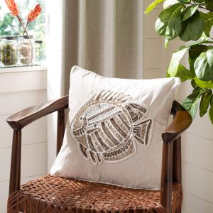 Safavieh Home Felina Natural Color Fish Nautical Coastal 18-inch Decorative Pillow Pillow