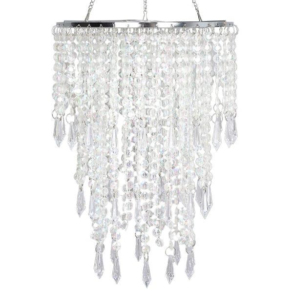 Cioceen Acrylic Chandelier Shade, Ceiling Light Shade Beaded Pendant Lampshade with Crystal Beads and Chrome Frame for Bedroom, Wedding or Party Decoration, Diameter 8.7'' 3 Tiers