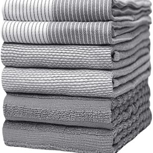 Premium Kitchen,Hand Towels (20”x 28”, 6 Pack) Large Cotton, Dish, Flat & Terry Towel Highly Absorbent Tea Towels Set with Hanging Loop Gray