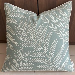 YugTex Fern Leaves Embroiderd Decorative Square Accent Throw Pillow Cover - Sofa, Chair, Couch, Bedroom, Living Room, Farmhouse Home Decor - 20x20 Inches, Light Teal